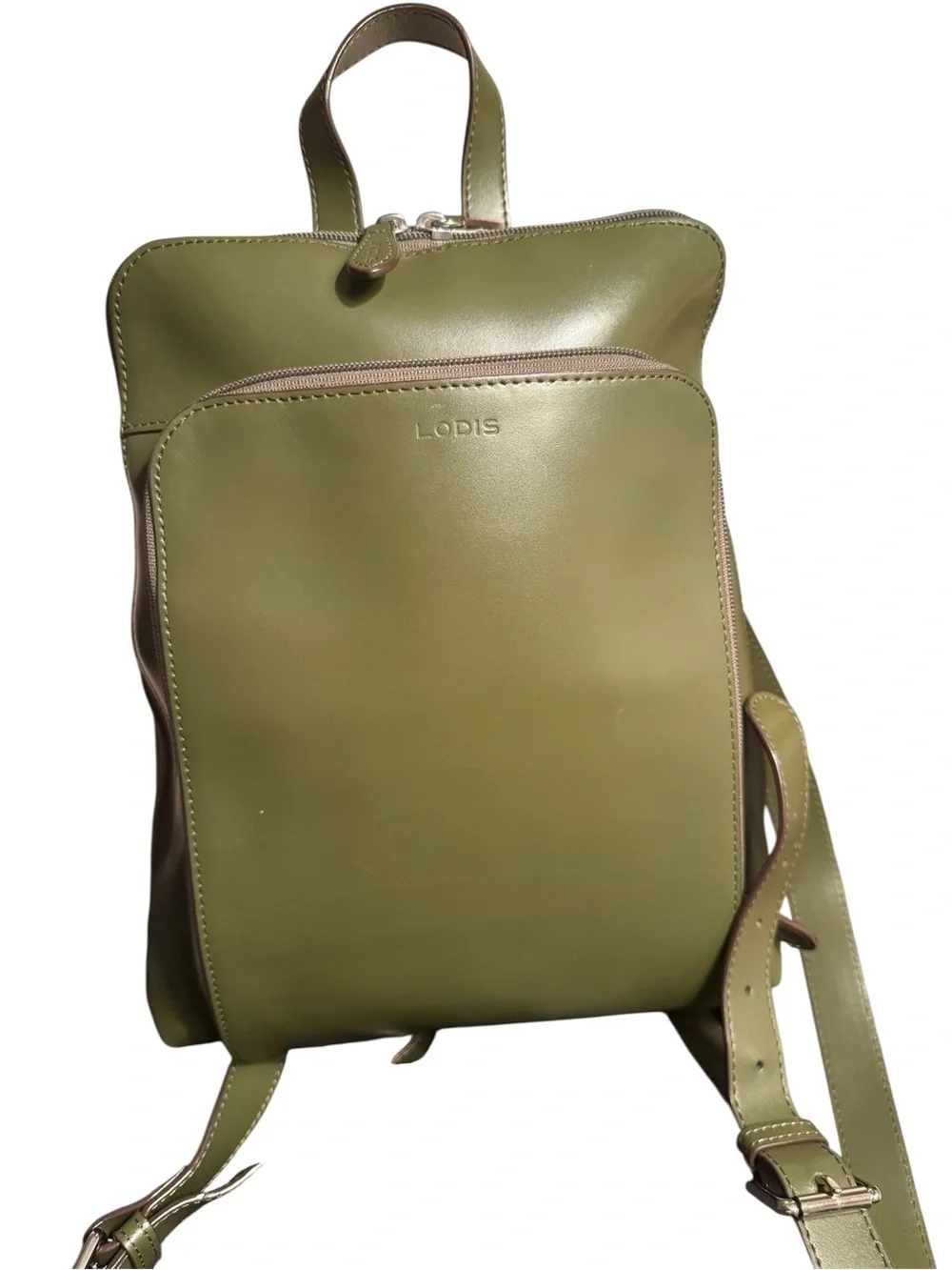 Lodis Olive Green Audrey Leather Backpack